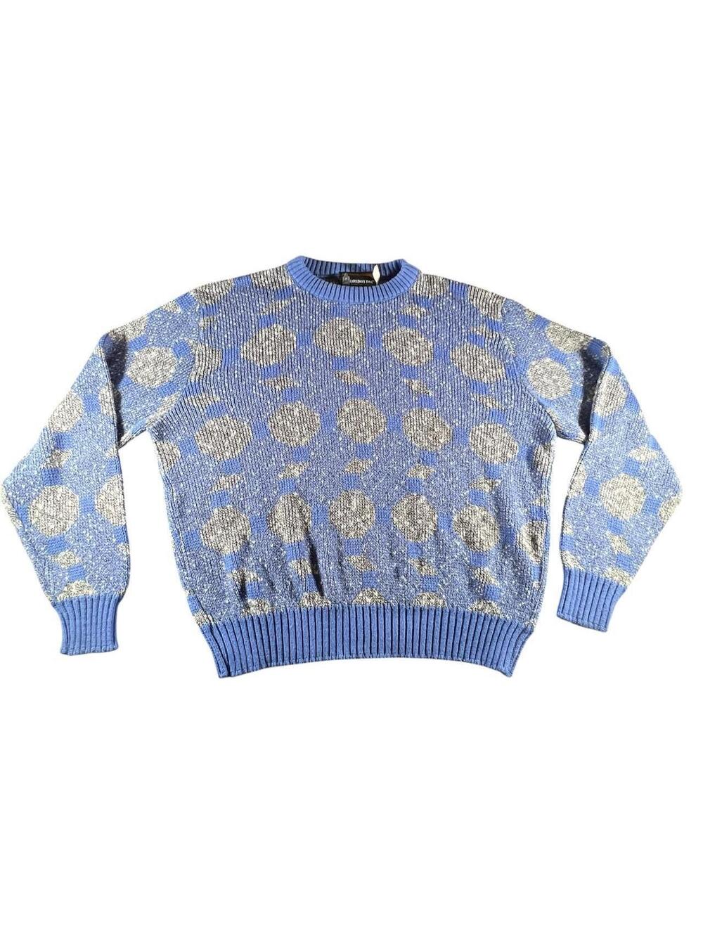 Vintage London Fog Blue Metallic Circle Knit Sweater